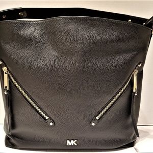MICHAEL KORS EVIE LARGE HOBO BAG BLACK LEATHER NWT